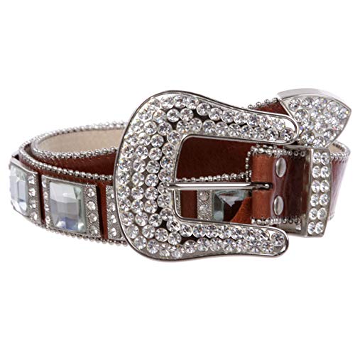Western Square Rhinestone Ornaments Top Grain Genuine Leather Belt2