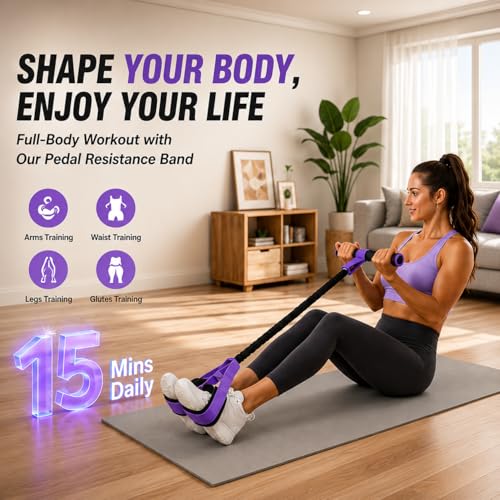 Pedal Resistance Band with Handle, Upgraded 55LBS Pedal Puller Resistance Bands for Abdomen, Waist, Arm, Leg Workout, Portable Sit Up Exercise Equipment for Women, Physical Therapy (Pink) — view 2
