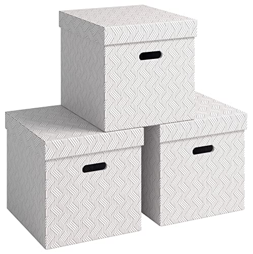 Leitz VON 3er Set Aufbewahrungsbox mit Deckel, 29 L, Cube, 100 % Recyclingkarton, Geometrisches Design, Für Schule, Studium und Haushalt, Weiß, 3 Stück, 61430001