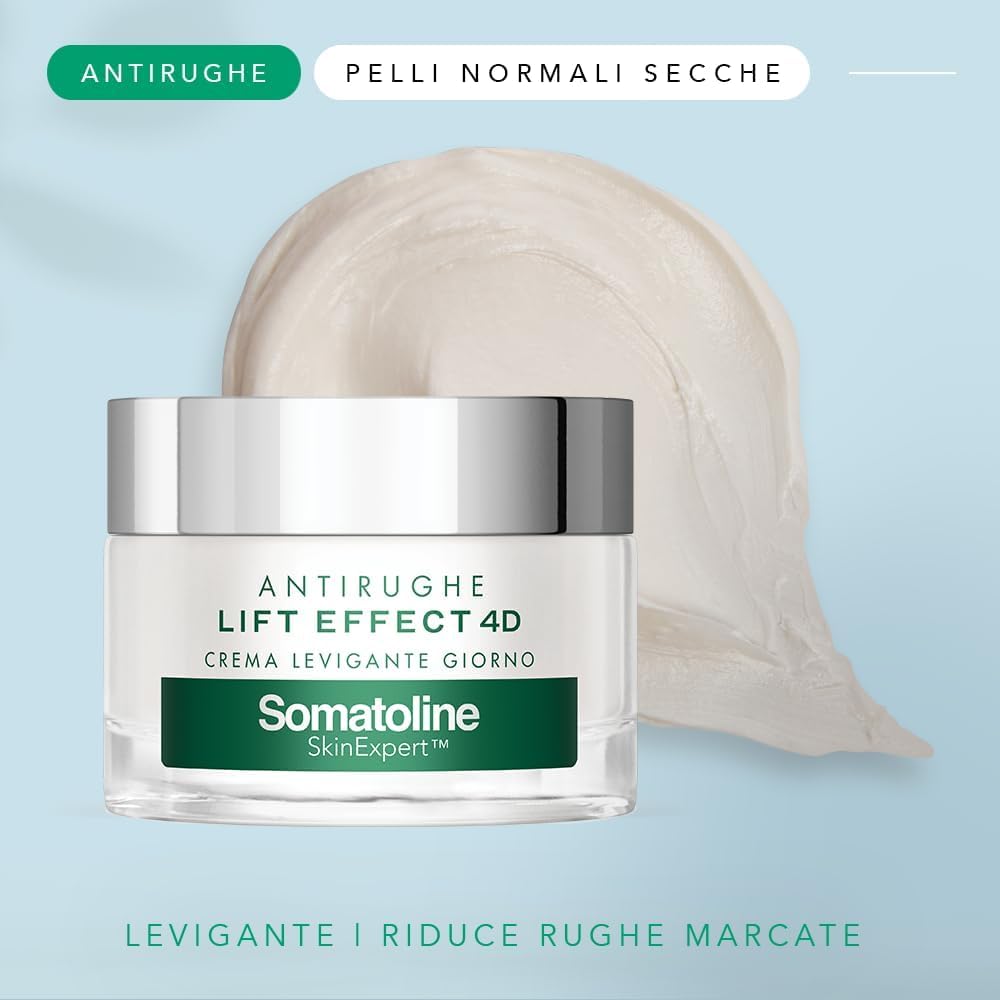 Somatoline SkinExpert, Lift Effect 4D Crema Giorno Filler Antirughe Donna, Trattamento Viso Anti-età, Azione Levigante e Liftante, con Acido Ialuronico, 50ml