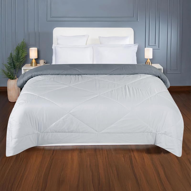 Image of Premium Microfiber Solid Plain Double Bed Comforter | All-Season Reversible AC Blanket for Winter & Summer | Soft & Lightweight Quilt for Double Bed - 220 GSM, Grey