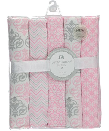 Image of Regent Baby 5 Piece Receiving Blanket, Pink/White