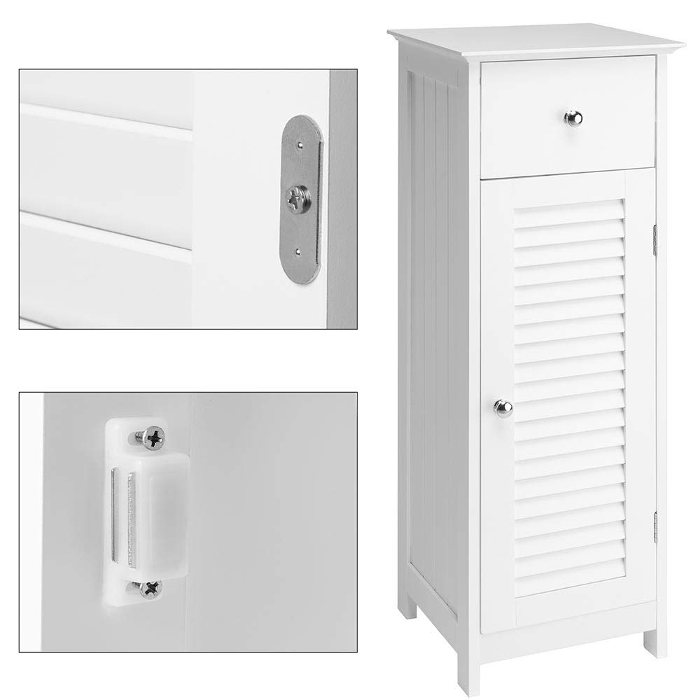 BAKAJI Mobile a Colonna per Bagno con Anta Cassetto e 2 Ripiani Interni Mobiletto Armadietto in Legno MDF Colore Bianco Dimensione 32 x 30 x 87 cm