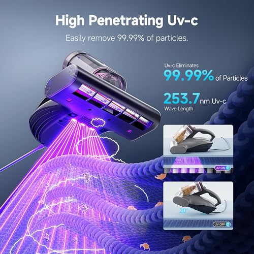 Image of uwant Mattress Vacuum Cleaner, 16Kpa 450W Bed Vacuum Cleaner with 253.7nm UV-C Light, 36000 RPM /Min Tapping, HEPA Filter, 149℉ Heat & Ultrasonic for Bed and Pet.
