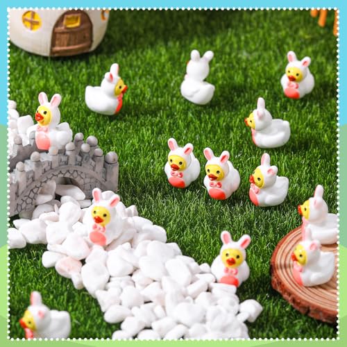Image of 50 Pcs Rabbit Ducks Toy Figures, Easter Mini Bunny Resin Ducks Bulk, Tiny Rabbits Figurine Dress up Duck Toy for Easter Party Favors (Bunny Duck)