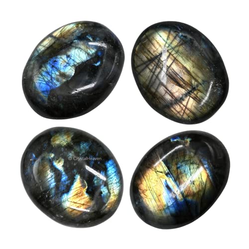 Image of Certified Labradorite Crystal Palm Pebbles Stones for Anxiety Stress Relief Massage - AAA Grade Original Healing Gemstone Agate Palm Stone for Yoga Meditation Spiritual Reiki Feng Shui