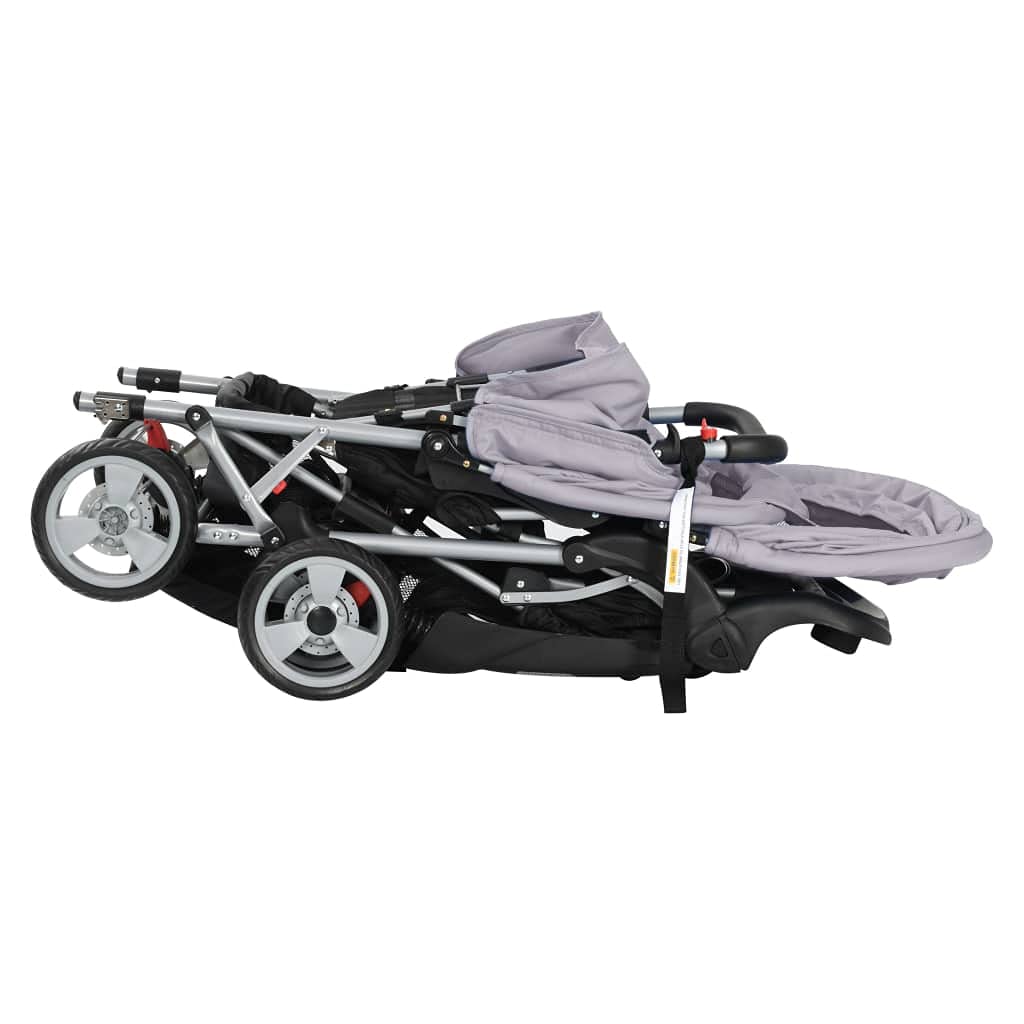 Poussette Double, Poussette pour Jumeaux Pliable Poussette à deux places acier gris et noir