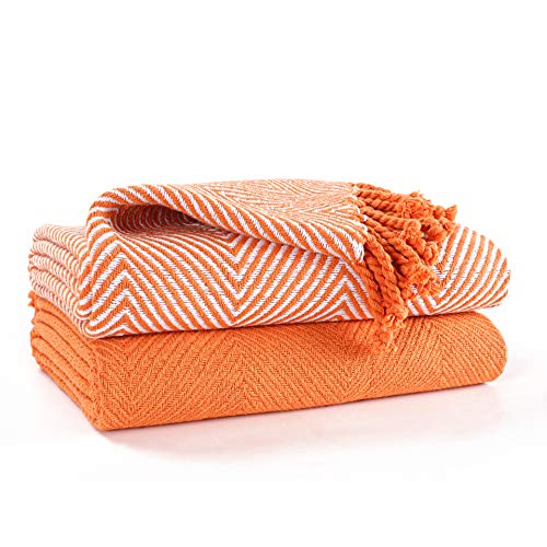 EHC Luxury Throws for Sofa Cover Couch Blanket Pack of 2 Orange Throw -125x150cm