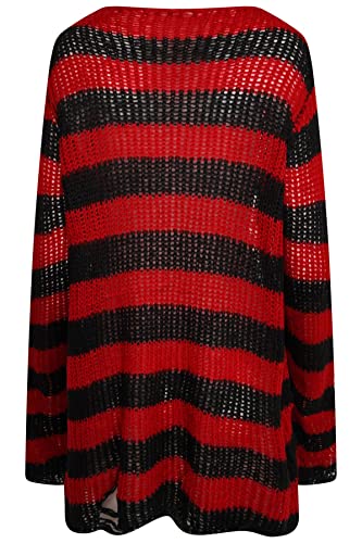 Image of Ro Rox Gothic Knitted Jumper with Distressed Look - Oversized Pullover Ripped Design, Loose Fit, 90s Grunge Stripe Pattern