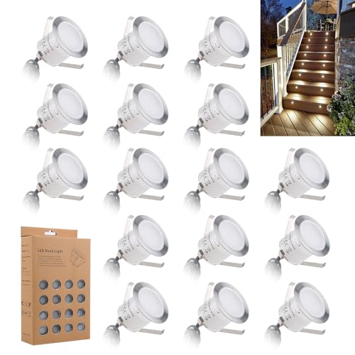 JUABREY Recessed LED Deck Light Kits 16 Pack, IP67 Waterproof Outdoor Landscape In-ground Lighting,...