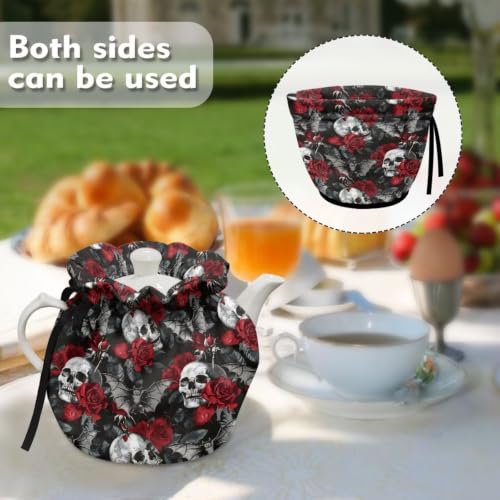Image of Halloween Tea Cosy Gothic Skull Tea Kettle Dust Cover for Party Insulated Teapot Covers for Home Kitchen Decoration Gift for Wife