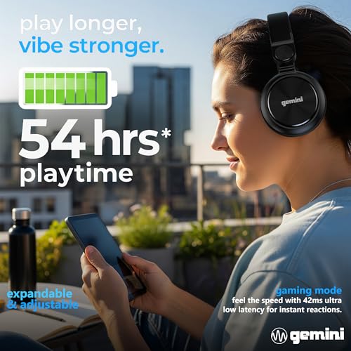Image of Gemini Wireless Over-Ear Headphones, 54-Hr Battery, ENC Mic (GBTX-200) | Up to 54-hr total battery, 10-min quick charge - ENC clear-call mic - foldable on-ear, 40mm drivers