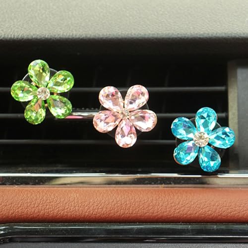 Image of 2 Pack Car Vent Clip Bling Car Accessories,Crystal Frog and Flower Car Vent Clip Air Freshener,Car Diffuser Vent Clip Diamond Car Decoration Car Essentials for Women (Green)