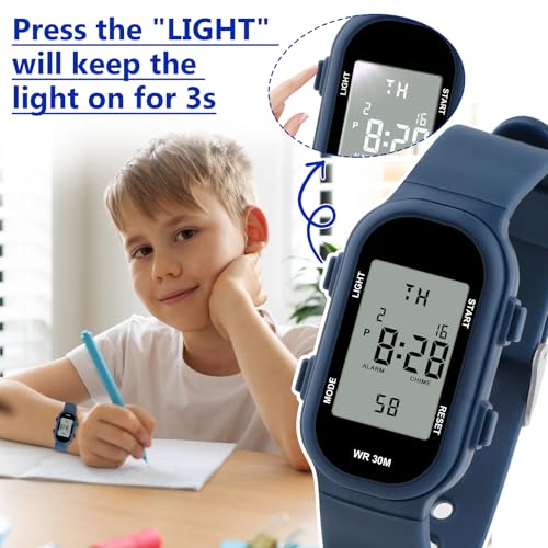 Image of Juboos Kid's Digital Watch for Boys and Girls, Waterproof LCD Digital Sports Kids Watch with 7 Color LED Lights, Stopwatch, Alarm