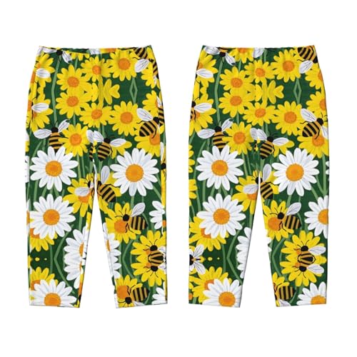 Pajama Pants Pajama Bottoms with Elastic Waistband Sleepwear Lounge PantsBee Sunflowers Daisy Flowers3