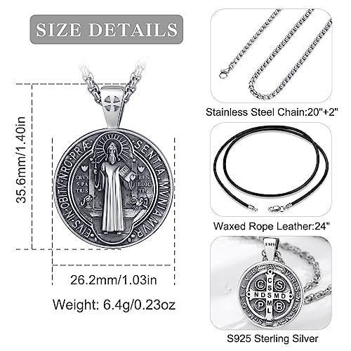 EUDORA 925 Sterling Silver St Christopher/St Benedict/St Michael/Virgin Mary/San Judas Tadeo/Good Shepherd Cross/Archangel Necklace Medal Pendant Protection Religious Amulet Jewelry For Men Women3
