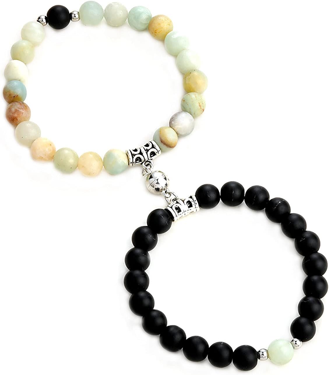 Caiyao 2Pcs Natural Stone Chakra Tiger Eye Beads Bracelet Couples Matching Frosted Stone Bracelet for Women Men Best Friend Lovers Friendship Unisex Jewelry Gift