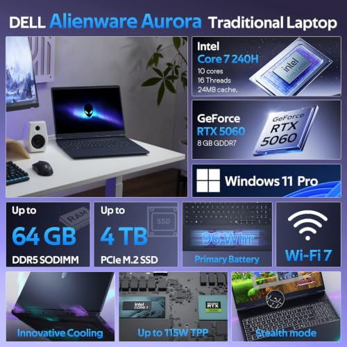 Image of Alienware 16 Aurora RTX 5060 Intel Core 7 240H Gaming Laptop, 32GB DDR5 1TB