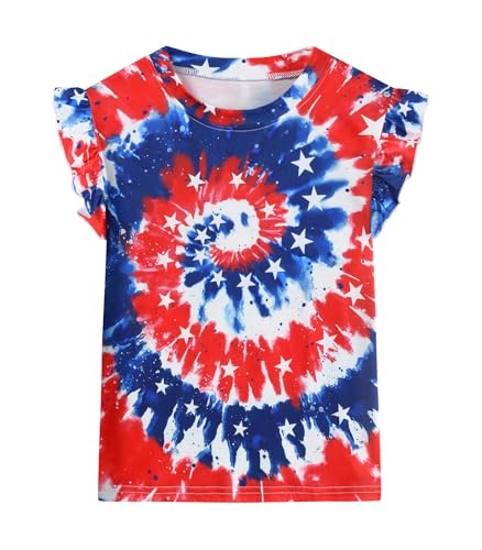 Image of Tkria Girls 4th of July Tank Tops Red White and Blue Shirt Toddler Girl American Flag Patriotic Outfit 2-7 Years