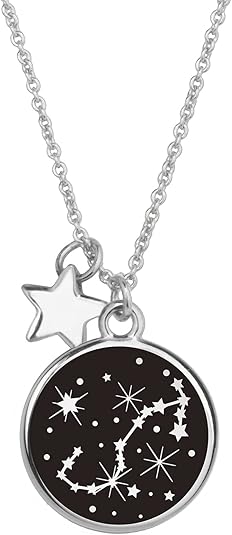 Lauren-Spencer Zodiac Necklace for Women Silver Plated Black Round Disc Constellation Necklace Zodiac Star Charms Astrology Pendant Dainty Zodiac Sign Necklace for Women Birthday Gift
