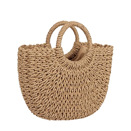 Image of Womens Large Straw Beach Bag Woven Tote Bag Top Handle Handbag Purse for Summer