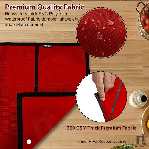 Image of NABAAT Premium Fridge Cover for Single Door Refrigerator Kitchen Decor Durable Dustproof Waterproof Modern Design with 6 Side Pockets for Kitchen Accessories - 130 x 54cm (Red)