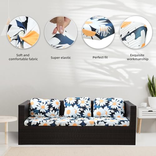 Image of BIETYONE 8Pcs Stretch Patio Cushion Covers,Outdoor Couch Covers Replacement,Outdoor Couch & Sofa Slipcovers,for Patio Furniture Cushion Covers,Washable Reusable urniture Protector(Chrysanthemum,8PCS)
