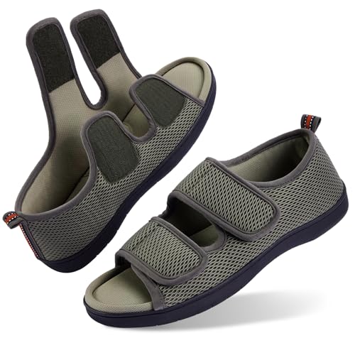 Image of WALKFUN Men's Slippers with Arch Support, Adjustable Open Toe Shoes for Men, Diabetic Sandals with Memory Foam for Plantar Fasciitis