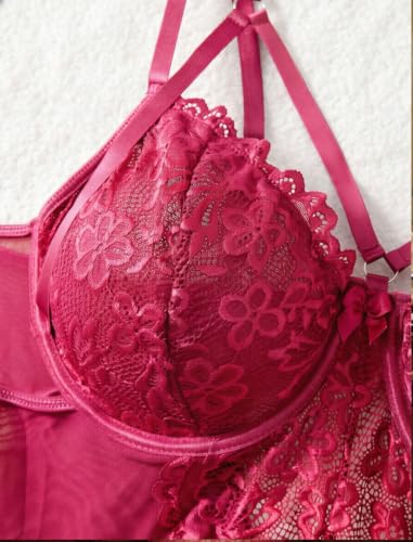 Image of Alrovetoney Plus Size Lingerie For Curvy Women Ruffle Lingerie Set Sexy Lace Lingerie Set Garter Belt With Stockings