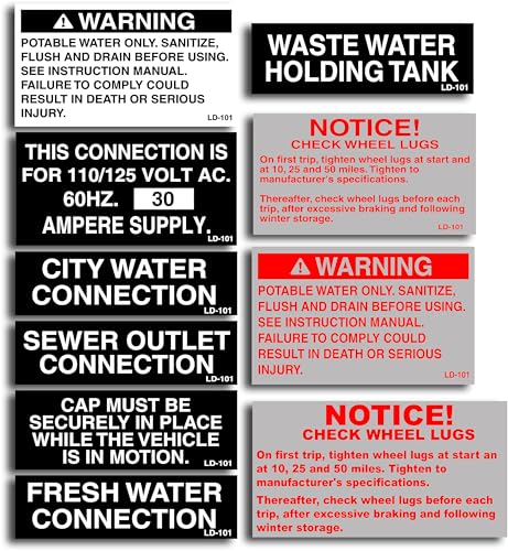 Laminated RV Info Decal 10 Pack - Essential RV Safety & Information Decals