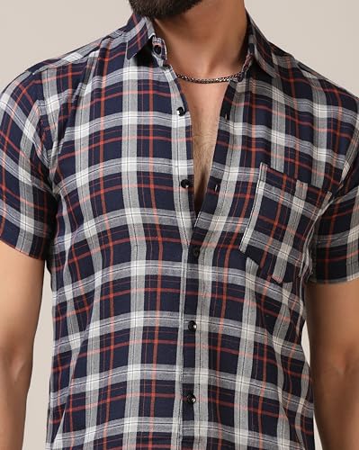 Image of TOPLOT Men's Regular Fit Casual Shirt Checks Design with Spread Collar & Half Sleeves