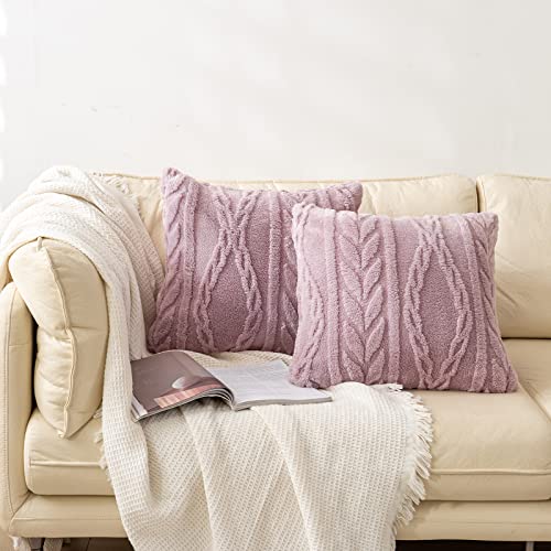 YUSOKI Sherpa Throw Pillow Covers-3D Stylish Design,Set of 2-Decorative Fuzzy Fluffy Cozy Pillow Cases for Sofa Couch Bedroom Without Insert(Rose Pink,18'x18')