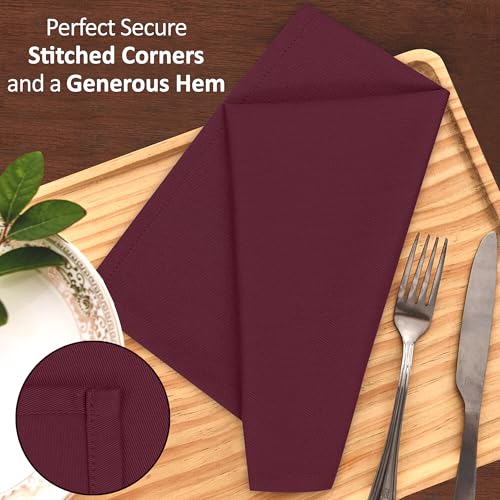 Image of Ruvanti Cloth Napkins Set of 12, 18x18 Inches Napkins Cloth Washable, Soft, Durable, Absorbent, Cotton Blend. Table Dinner Napkins Cloth for Hotel, Weddings, Dinner, Christmas Parties - Burgundy