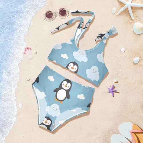 Girls' Bikini Set, Cartoon Penguin and Cloud Kids Swimsuit 2 Pcs Beach Bathing Suit4
