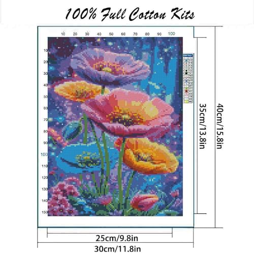 Image of MYBISYMQQ Dreamy Starry Sky Floral Cross Stitch Kits for Adults Beginners - 11CT Stamped Flower Embroidery Kit, DIY Pre-Printed Needlepoint Patterns for Home Wall Art Decor, 15.7x11.8 Inches
