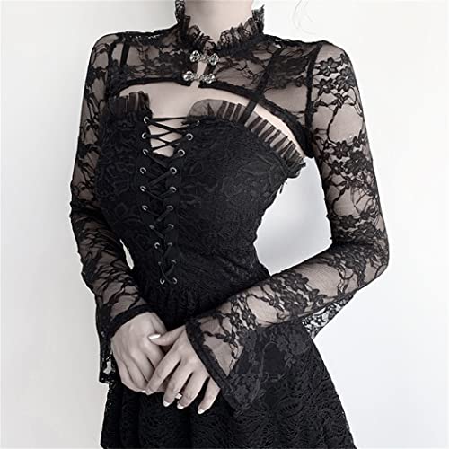 Image of Bolero Shrug Top Trad Goth Black Shawls and Wraps for Evening Dresses Short Cardigan