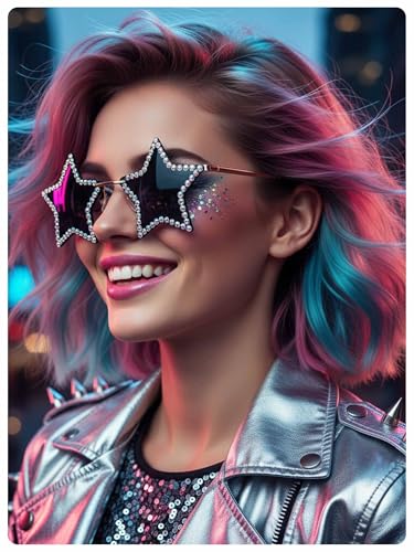 Woeoe Star Shape Sunglasses Rhinestone Rimless Sun Glasses for Women