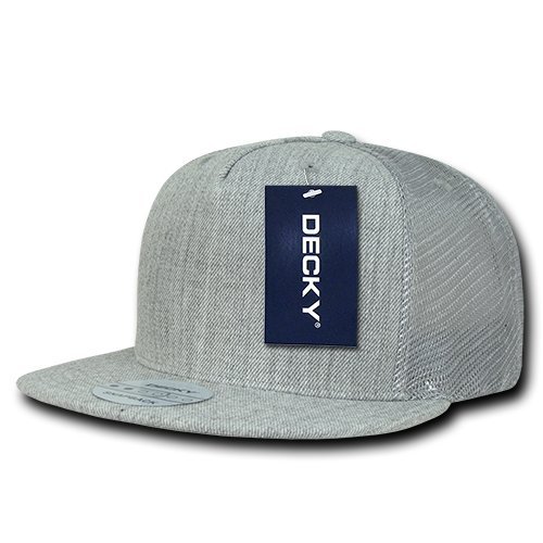 DECKY 5 Panel Flat Bill Trucker Cap Hats, Heather Grey