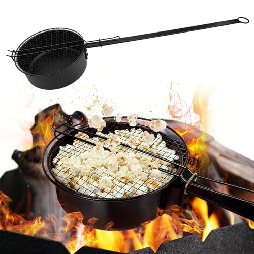 Kottwca Sartén para palomitas de maíz, hoguera, con mango largo y tapa de rejilla, sartén para palomitas de maíz al aire libre para fogatas, camping, cumpleaños infantiles
