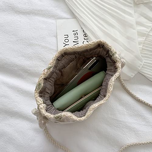 Summer Woven Messenger Bag Handbag Women Drawstring Bucket Bag Handbags Lace Straw Bag Shoulder Bag for Beach Party2