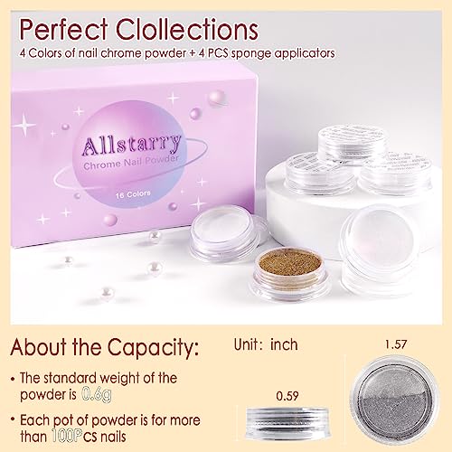 Allstarry Chrome Nail Powder 16pcs Metallic Effect Chrome Pigment Iridescent Aurora Nail Glitter Holographic Pigment Powder Mermaid Pearl Glitter Dust for Gel Polish Nail Art Decoration Resin Craft