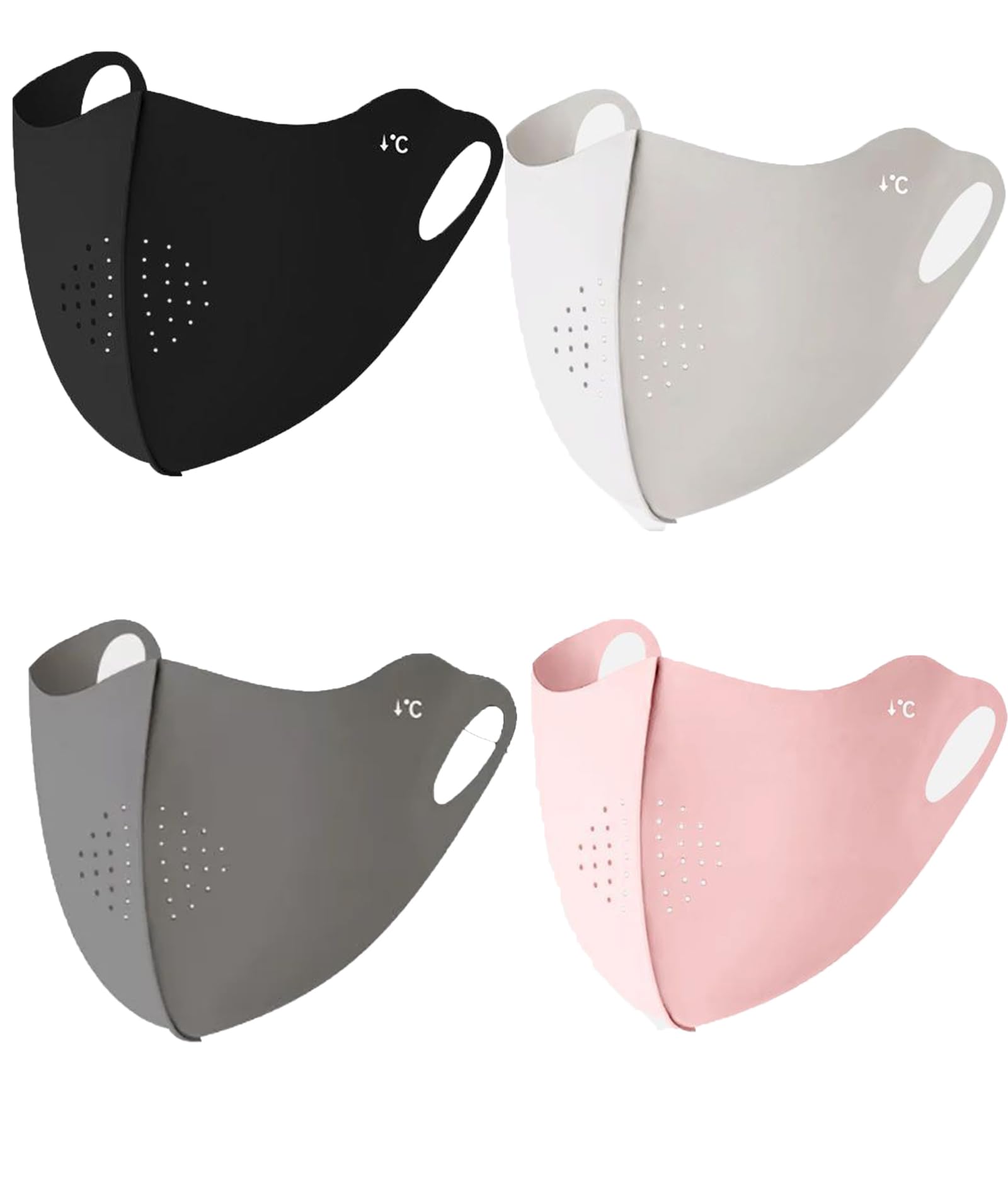 4 Pcs Face Cover for Women, UV Protection Mask for Outdoor Sports and Daily Commute, Breathable Cotton Face Mask with Adjustable Ear Loops,Set for Cycling and Hiking Activities（Black+White+Pink+Grey）