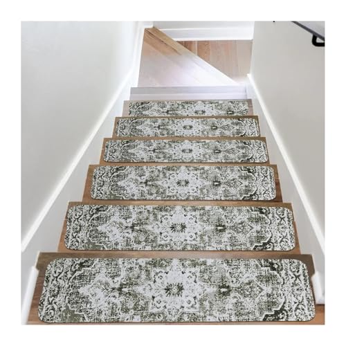 滑り止め階段マット,階段用カーペット, 屋内木製階段用マルチカラーカーペット階段踏板 15枚パック(Color 01)