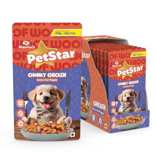 Image of PETSTAR Mankind Puppy Wet Dog Food (High Protein) Chunky Chicken Gravy, 120g (Pack of 15) | Made with Real Chicken & Veggies |Puppy Dog Food| No Artificial Flavors