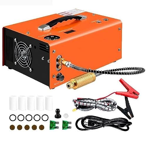 PCP エアコンプレッサー、300bar 4500psi ポータブル高圧ポンプ コンプレッサー 変圧器 エアガン 空気圧ライフルインフレーター、内蔵水油分離フィルター、車用 12V DC または家庭用 110V-240V AC で