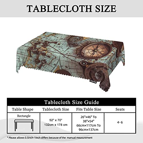 Swono Ancient World Map Table Cloth Rectangle Tables Retro Compass Skeleton Key Bronze Coin Kitchen Table Cover Oblong 52"X70" Tablecloth For Dining Table Buffet Parties Patio Camping #TOP4