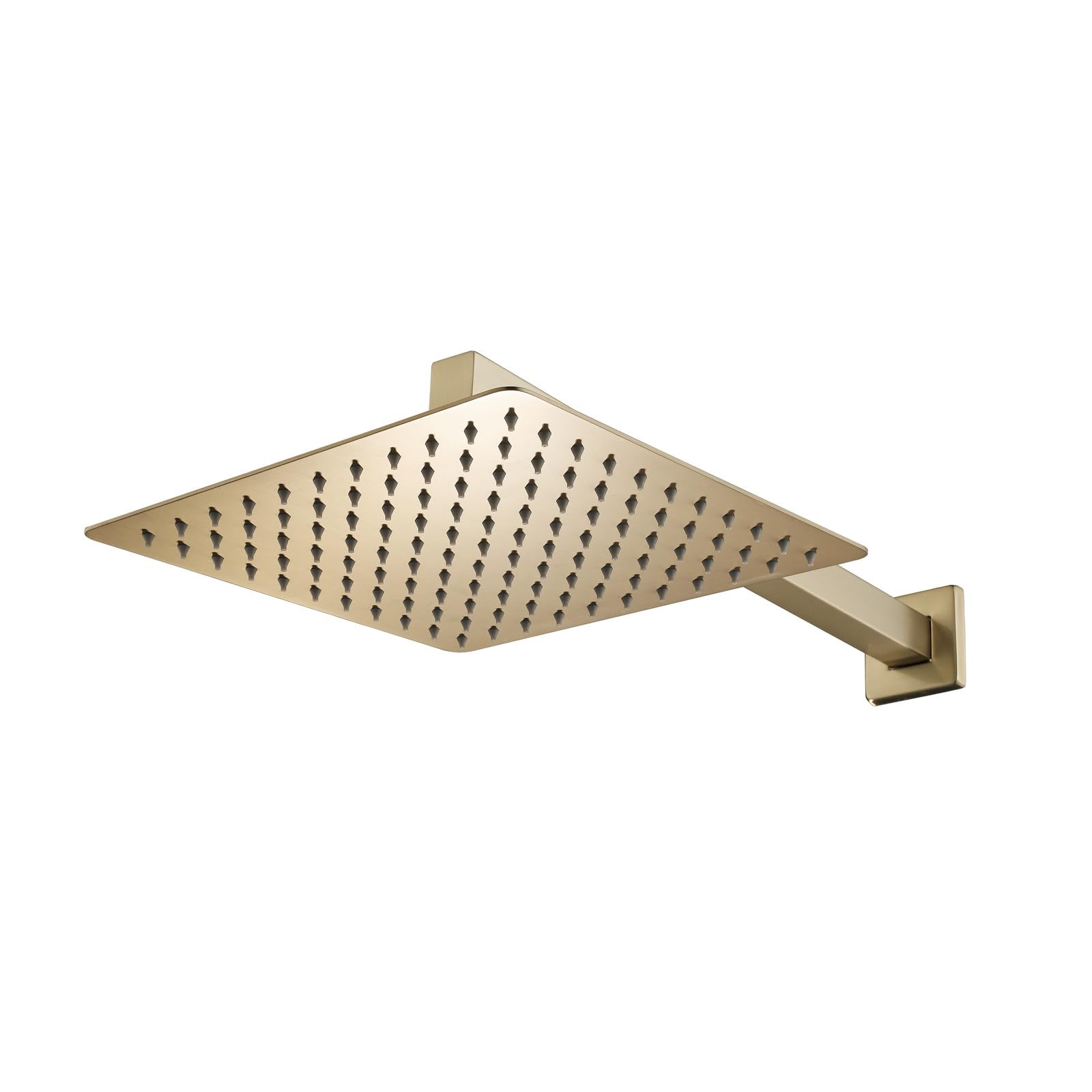 Cabezal de Ducha Lluvia con Brazo de Ducha Mural, Cuadrado Rociador de Ducha Oro Cepillado, Acero Inoxidable, Ultrafino, Boquillas de Silicona, para Baño, SPA y Hotel