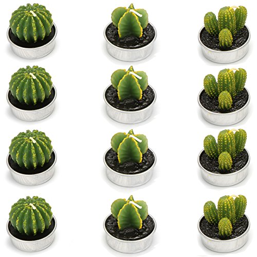 Ogrmar 12 PCS Cactus Candles Decorative Tea Light Candles for Home Party Birthday Wedding Decoration 3 Styles (Green)