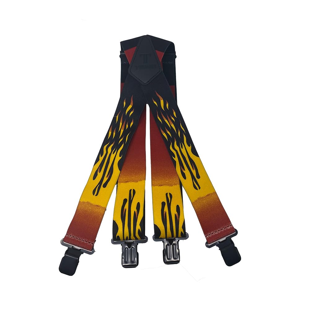 Tomahawk Tools Unisex Flames Tomahawk Heavy Duty Braces, Adjustable, Suspenders, Strong Clasp (Flames)
