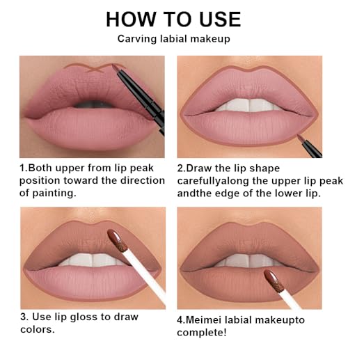 Image of evpct 3Pcs Pale Neutral True Nude Matte Lip Liner & Liquid Lipstick Stain Makeup Set for Women, Lip Liner Stain Long Lasting Waterproof Smudge Proof, Cruelty Free Lip Makeup 24 hours originales labios